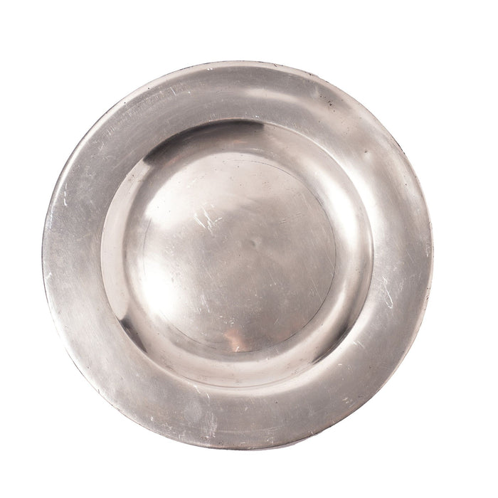 Set of three flat rim pewter plates (c. 1775-1800)