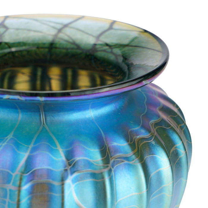 Contemporary iridescent blue blown glass vase by Mayauel Ward (2015)