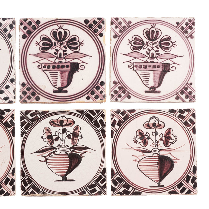 Set of 18 mulberry decorated Delft tiles (1700's)