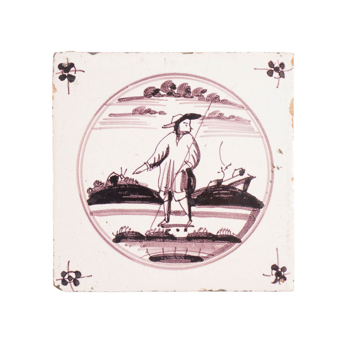 Set of 7 mulberry decorated figural Delft faience tiles (c. 1680-1700)