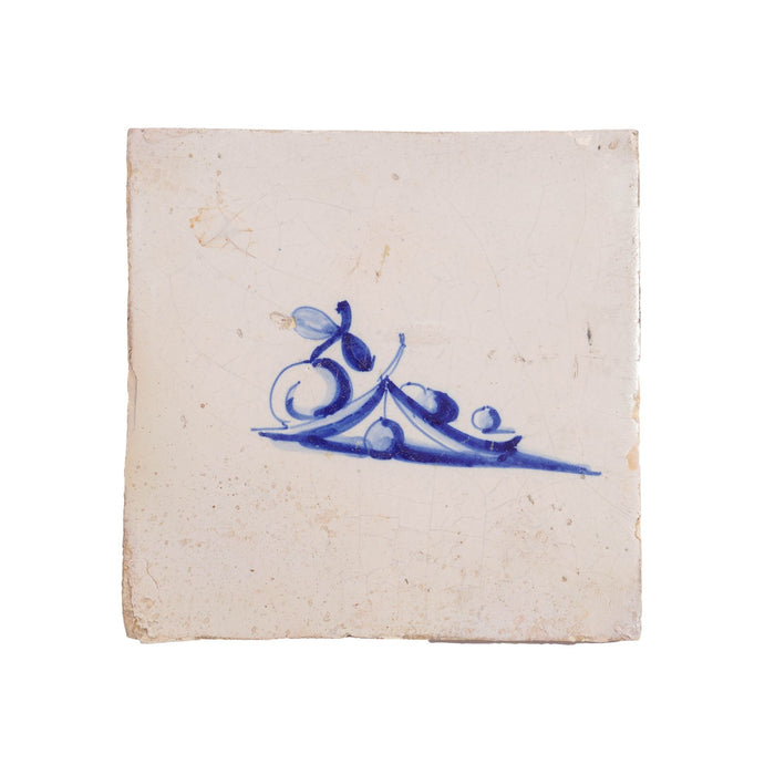 Set of 4 rare Delft tiles of fruit (c. 1600's)