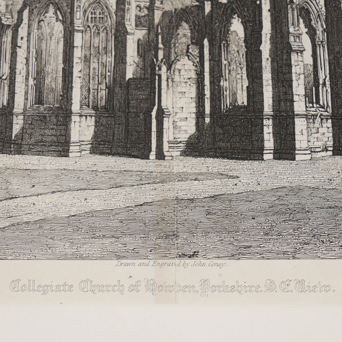 Pair of engravings of English gothic churches by John Coney (1819)