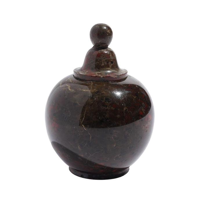 Carved globe form serpentine ink well (1800's)