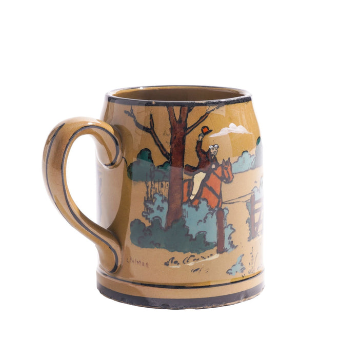 Deldare Ware "Breaking Cover" hunt scene mug by Buffalo Pottery (1908)