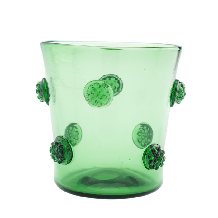 Dutch blown green glass vase with applied prunts (1900-30)
