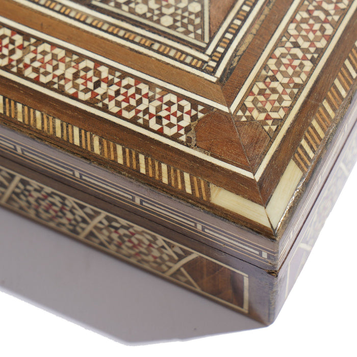 Intricately inlaid vintage Damascus box with hinged lid