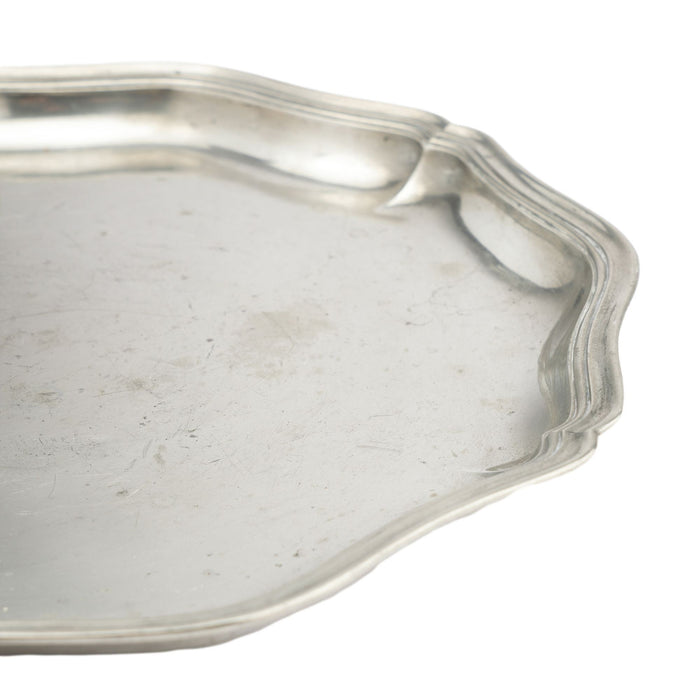 French Rococo style scolloped edge circular tray by Etain Fin, c. 1950