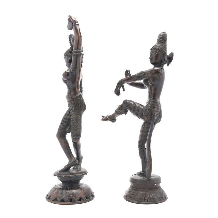 Pair of cast bronze Hindu figures of Parvati & Shiva (c. 1800's)