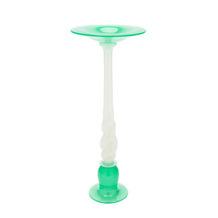 White opaline and jade glass candlestick by Steuben (c. 1925)