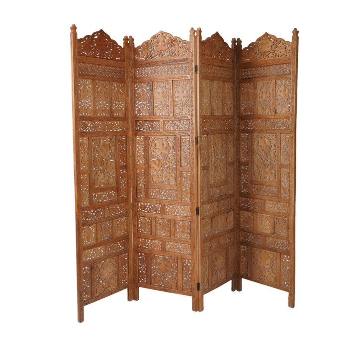 Indian carved & pierced teak folding screen (c. 1900-25)