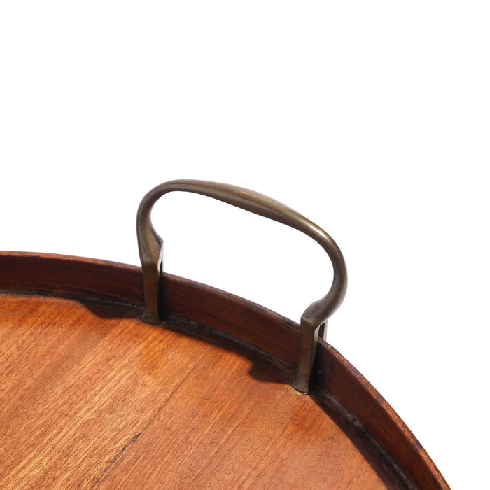 English oval mahogany standing rim tray with brass handles (c. 1850-1900)