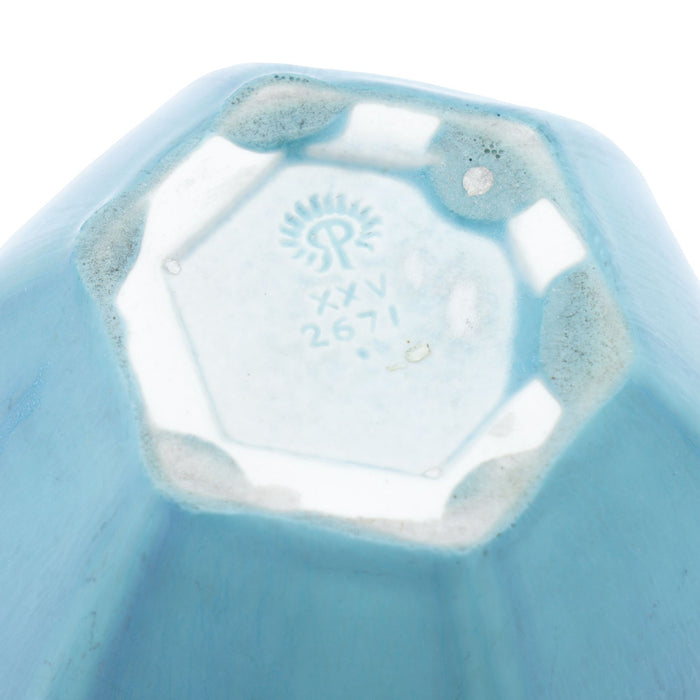 Rookwood hexagonal ceramic vase in a light blue matte glaze (1925)