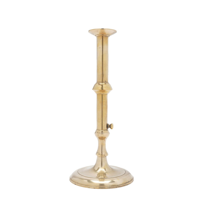 English Georgian cast brass cannon barrel candlestick (c. 1740)