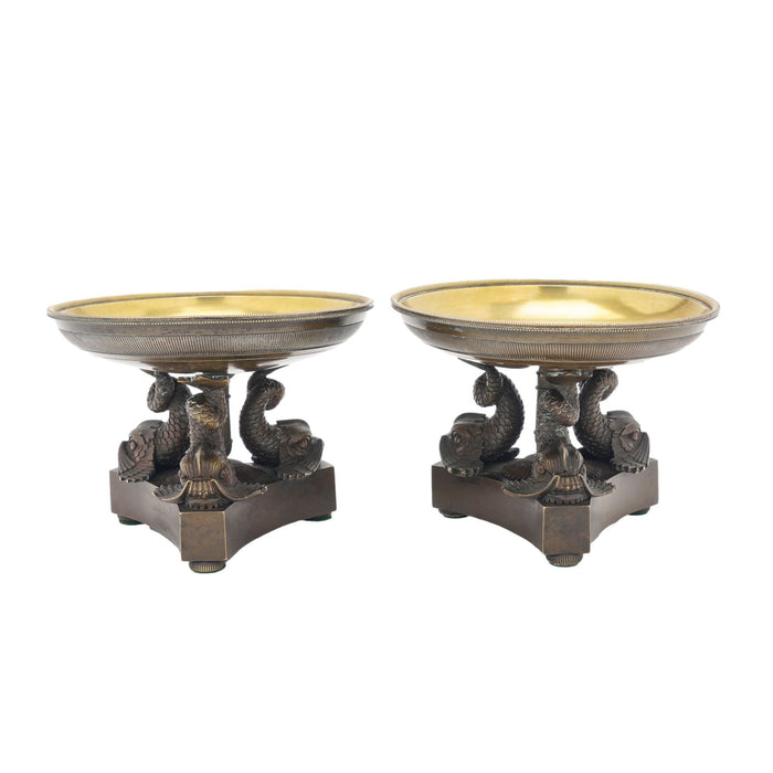 Pair of French Neoclassic bronze tazzas (c. 1800-25)