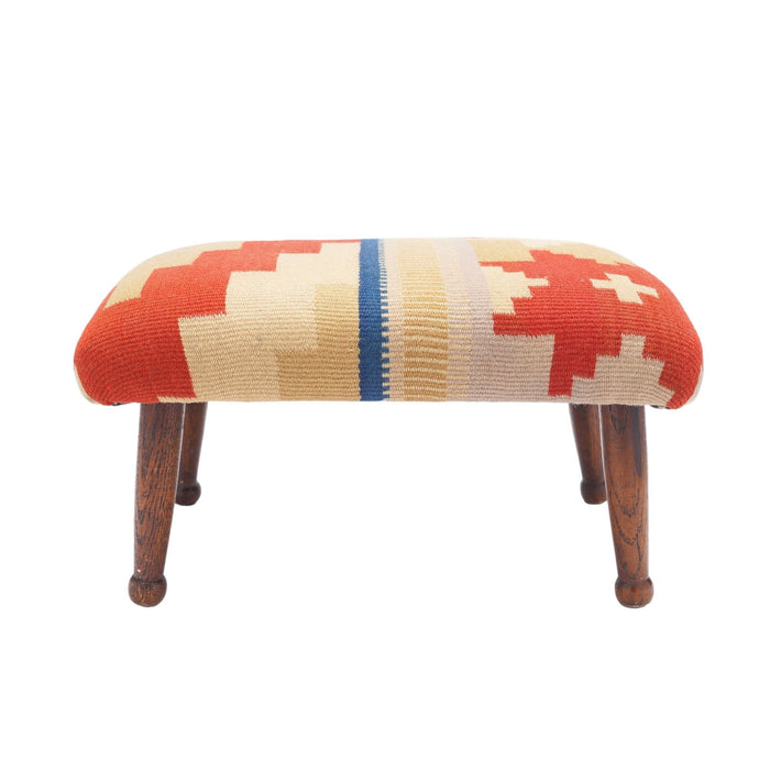 English upholstered footstool on turned oak legs (c. 1850-1900)