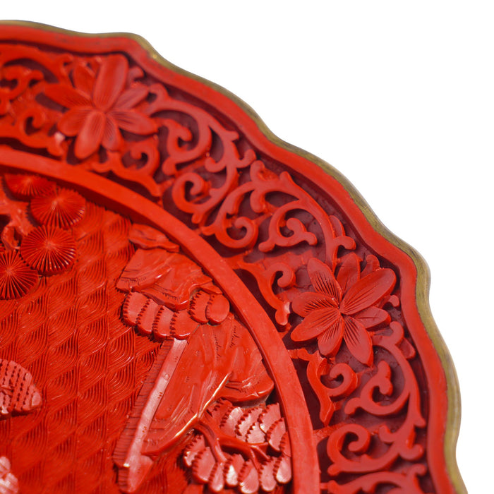 Chinese carved Cinnabar plate (c. 1950)