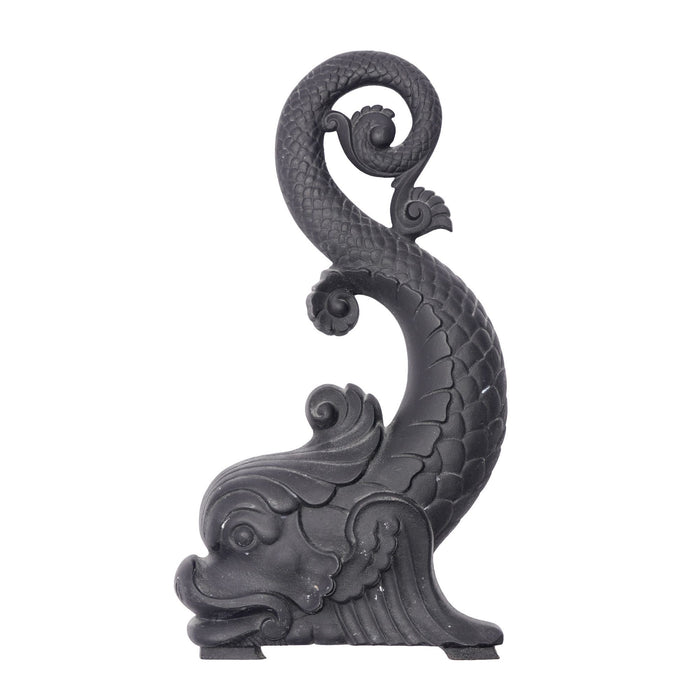 Pair of cast iron dolphin form andirons by Bradley & Hubbard (c. 1900)