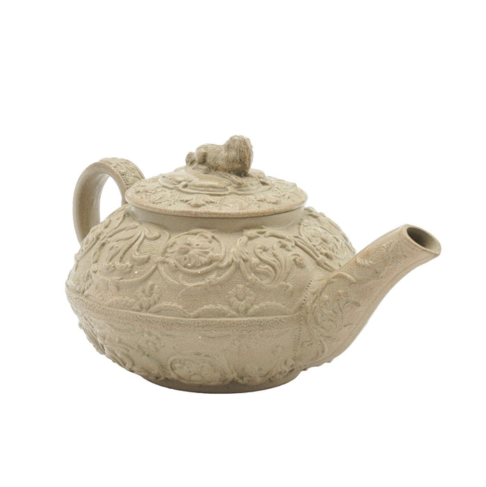 Stoneware teapot with spaniel lid finial by Wedgwood (c. 1829)