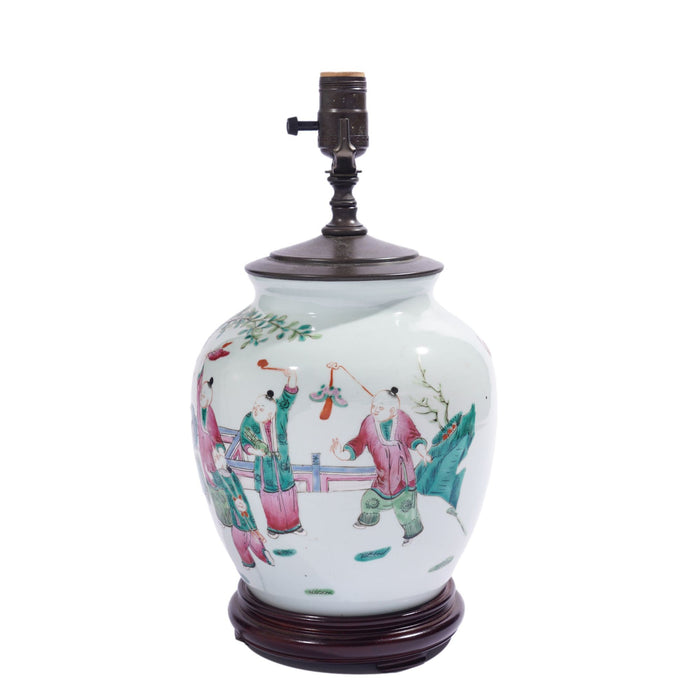 Chinese ginger jar lamp in polychrome enamels (c. 1890-1910)