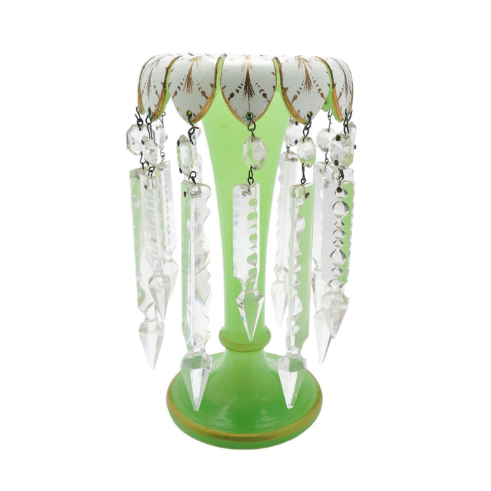 Pair of English Regency trumpet form glass garniture vases with lusters (c. 1830)