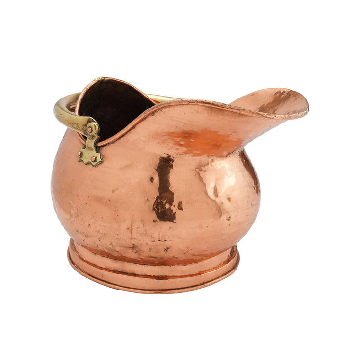 Helmet shaped copper coal hod on a circular footed base (1800's)