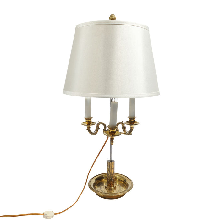 French Empire style cast brass three arm electrified lamp (c. 1935)