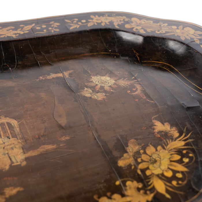 Chinese shaped black lacquer tray with gilt decoration (c. 1825)