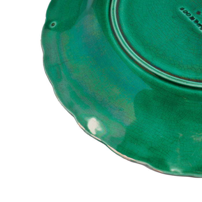 Sunflower green majolica tea plate by Wedgwood (c. 1850)