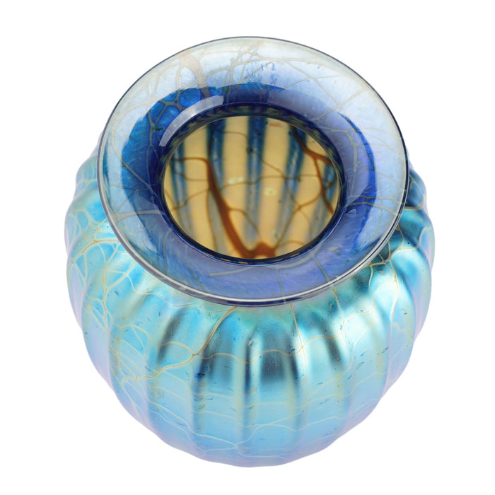 Iridescent blue blown glass vase by Mayauel Ward (2015)