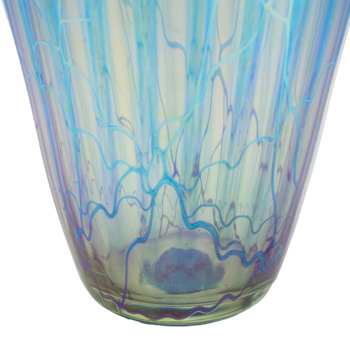 Contemporary iridescent blue blown glass vase by Mayauel Ward (2015)