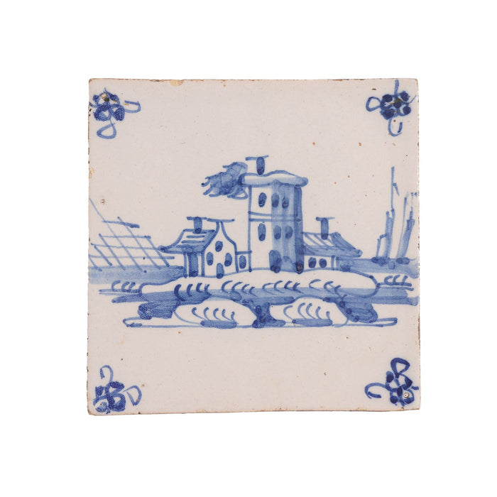 Pair of Delft faience tiles in cobalt blue (c. 1700's)