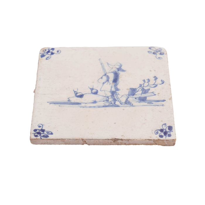 Set of 6 Delft cobalt blue figural faience tiles (c. 1650)