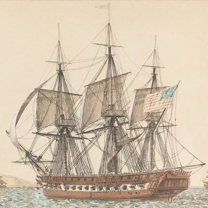 Pair of colored engravings of American ships under sail by Jean-Jerome Baugean (c. 1840)