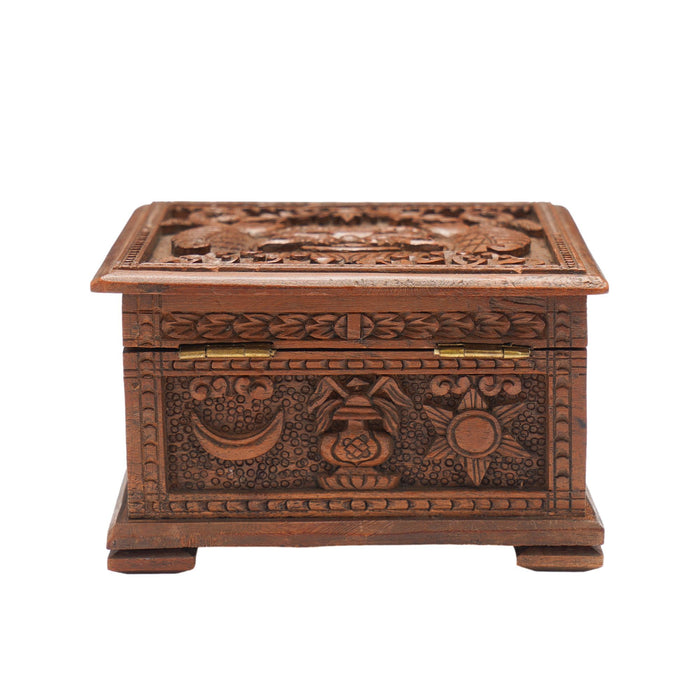 Hand carved Nepalese wood box with hinged lid (c. 1900-50)