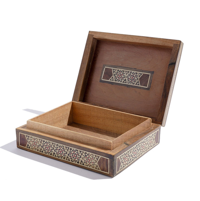 Intricately inlaid vintage Damascus box with hinged lid