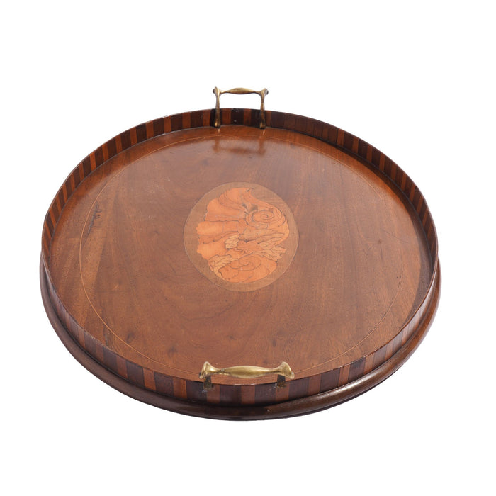 English inlaid serving tray with brass handles (c. 1800's)