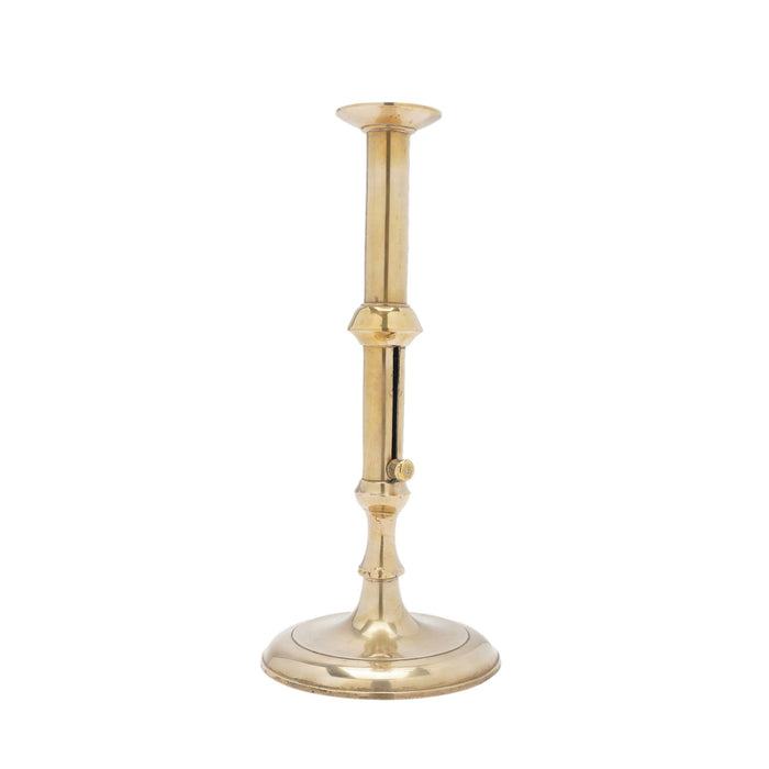 English Georgian cast brass cannon barrel candlestick (c. 1740)