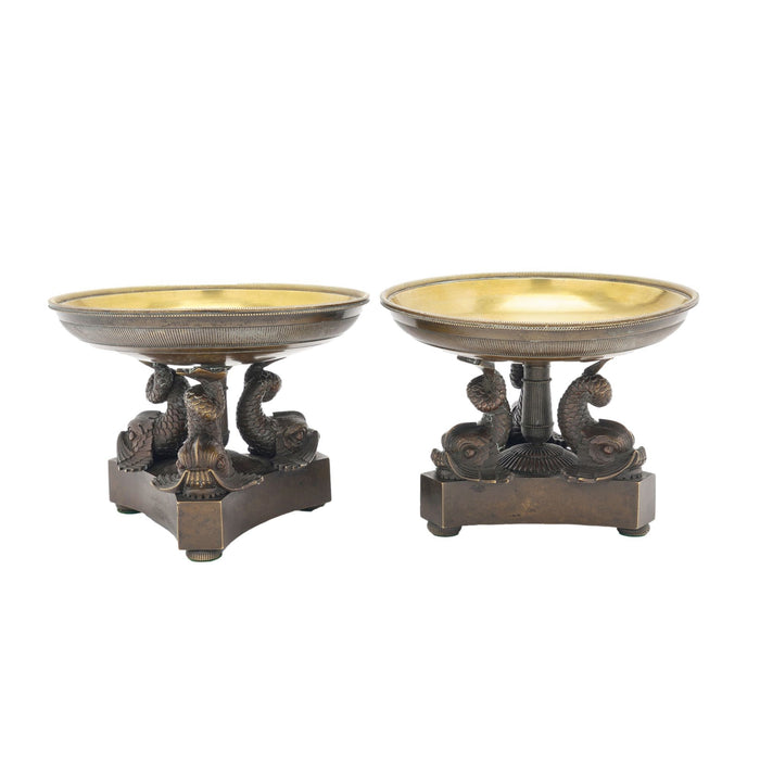 Pair of French Neoclassic bronze tazzas (c. 1800-25)