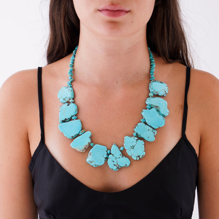 Navajo turquoise necklace of cut boulder rock