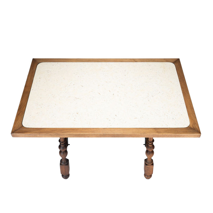 Walnut and travertine marble top table in the Spanish Baroque taste (1925)