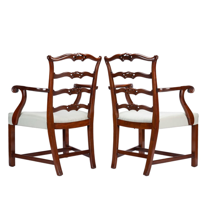 Pair of Chippendale style ladder back arm chairs (1930-40)