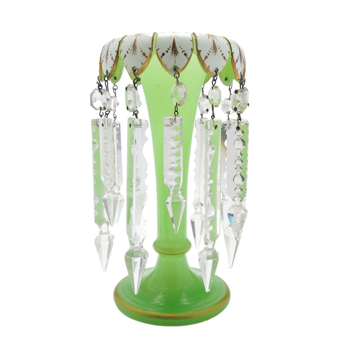 Pair of English Regency trumpet form glass garniture vases with lusters (c. 1830)