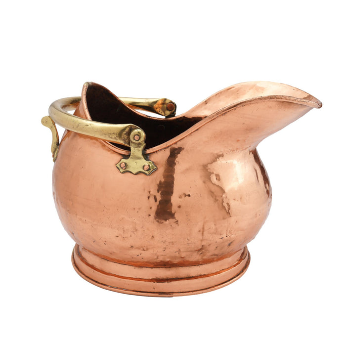 Helmet shaped copper coal hod on a circular footed base (1800's)