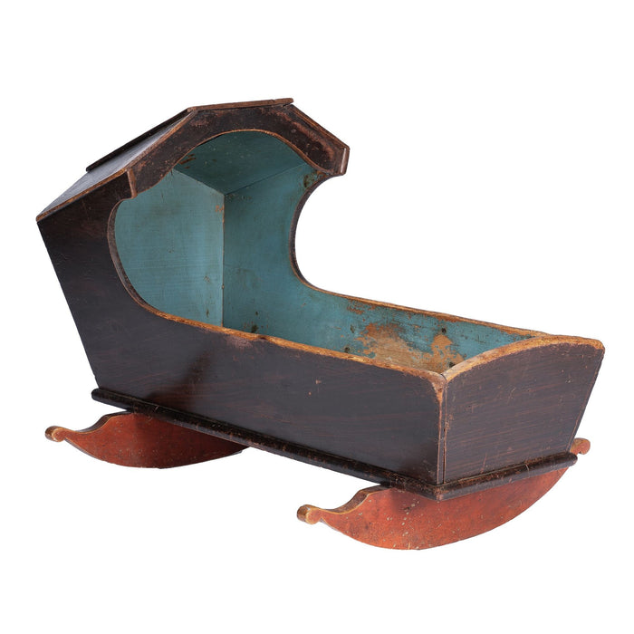 New England painted and grained hooded cradle (1780-1810)