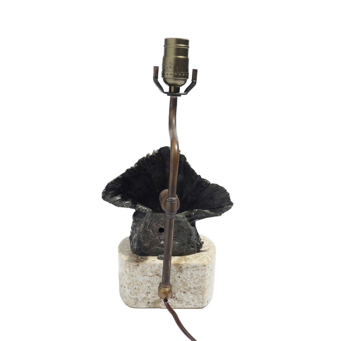 Vintage cast bronze shell lamp on a marble base (c. 1900)