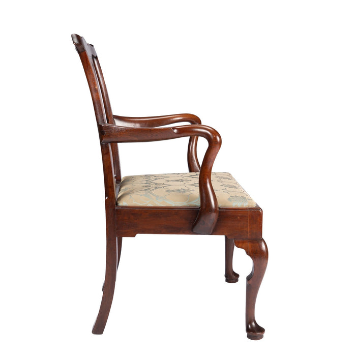 English George II walnut arm chair with upholstered slip seat (c. 1740-60)