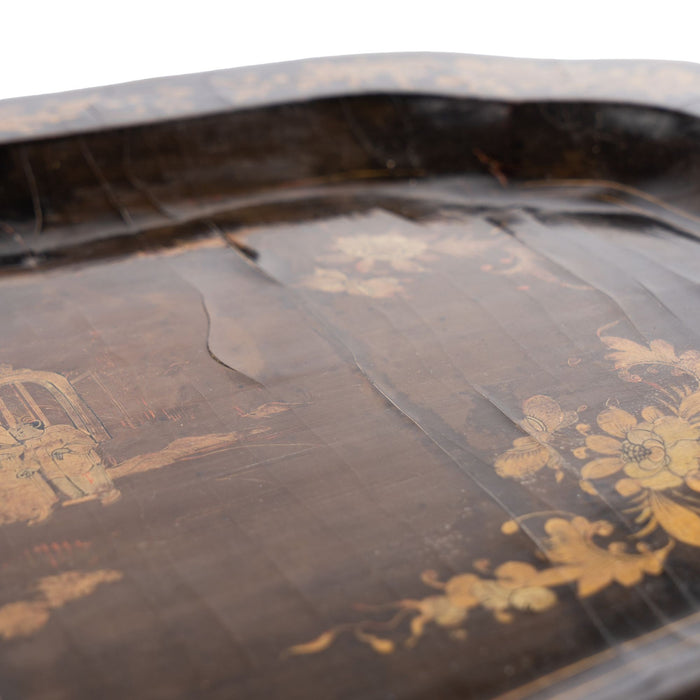 Chinese shaped black lacquer tray with gilt decoration (c. 1825)