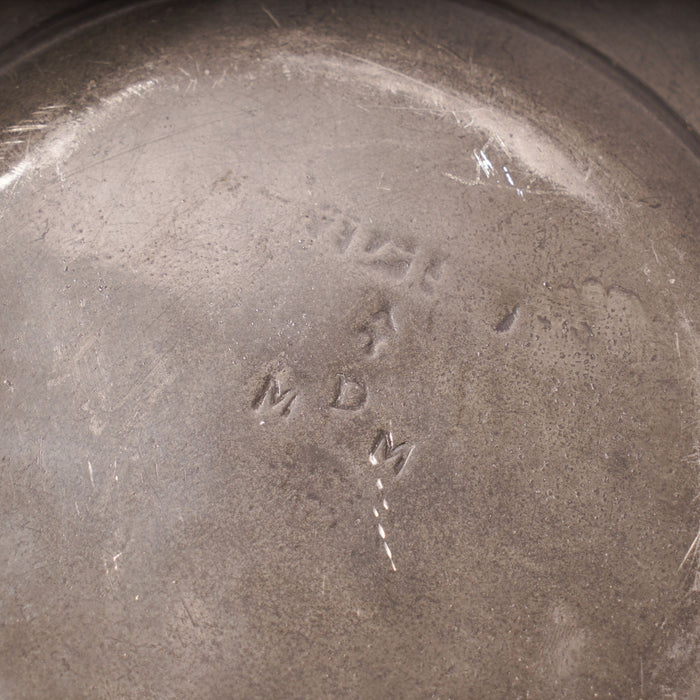 Set of three flat rim pewter plates (c. 1775-1800)
