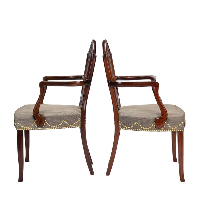 Pair of English Sheraton mahogany shield back armchairs (c. 1790)