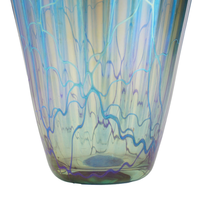 Contemporary iridescent blue blown glass vase by Mayauel Ward (2015)